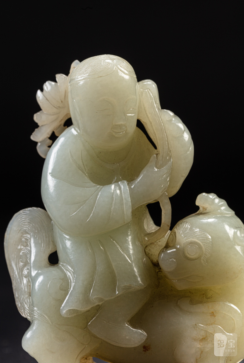 清十八/十九世紀  青白玉獅羅漢擺件 - 图6